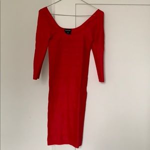 Bright red Bebe body con dress